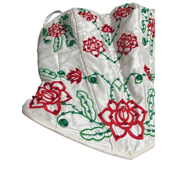 Embellished Floral Beaded White Red Green Corset Bustier Top Quince Party - Picture 14 of 16